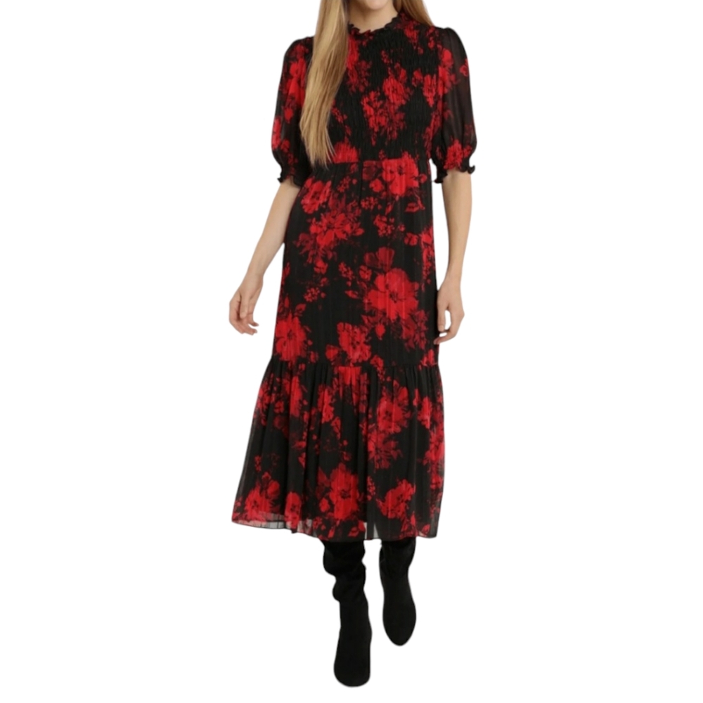 London Times red & black floral midi dress, size 6